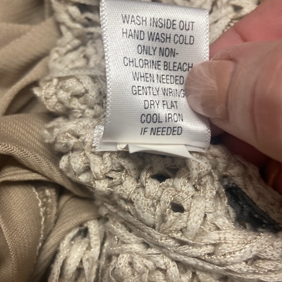 Dana Buchman Open Knit Crochet Sweater Size L Oatmeal Built in Camisole Boho - Picture 14 of 14